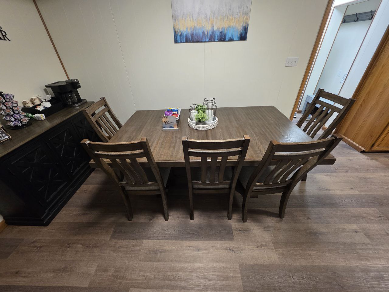 Large dining table for family dinners during WVU graduation weekend
