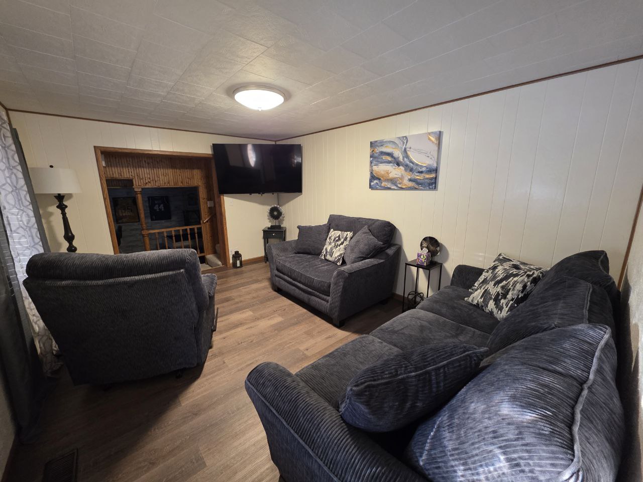 Living room with smart TV for watching games